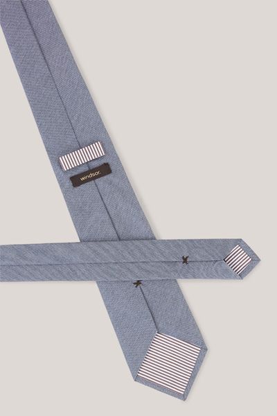 Windsor Baumwoll-Seiden Krawatte Stahlblau Meliert Gestreiftes Futter Klassisches Design