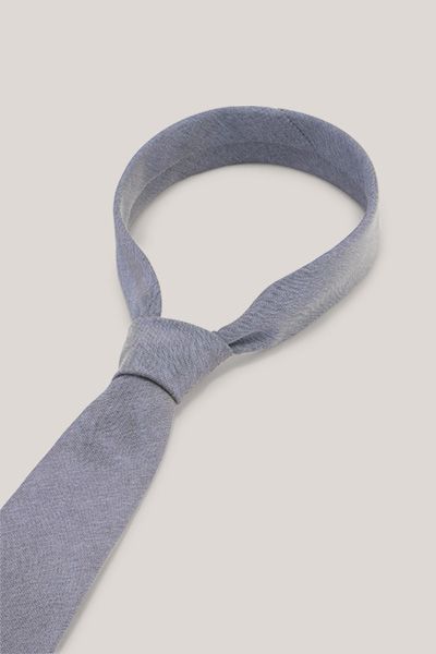 Windsor Baumwoll-Seiden Krawatte Stahlblau Meliert Gestreiftes Futter Klassisches Design