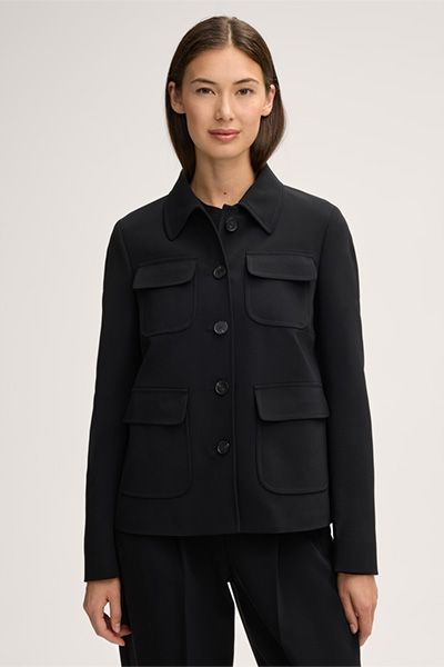 Marc Cain Schwarze Crêpe Stretch Blazer Jacke mit Taschen