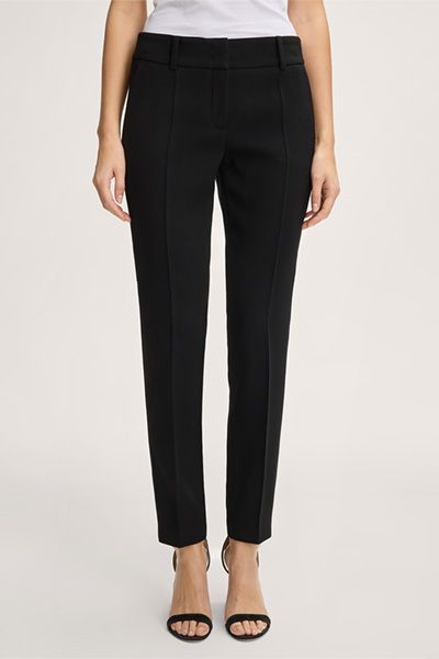 Schwarze Wollcrêpe Anzughose Slim Fit Knöchellang