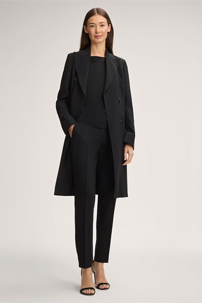 Schwarze Wollcrêpe Anzughose Slim Fit Knöchellang