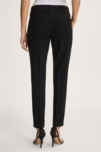 Schwarze Wollcrêpe Anzughose Slim Fit Knöchellang