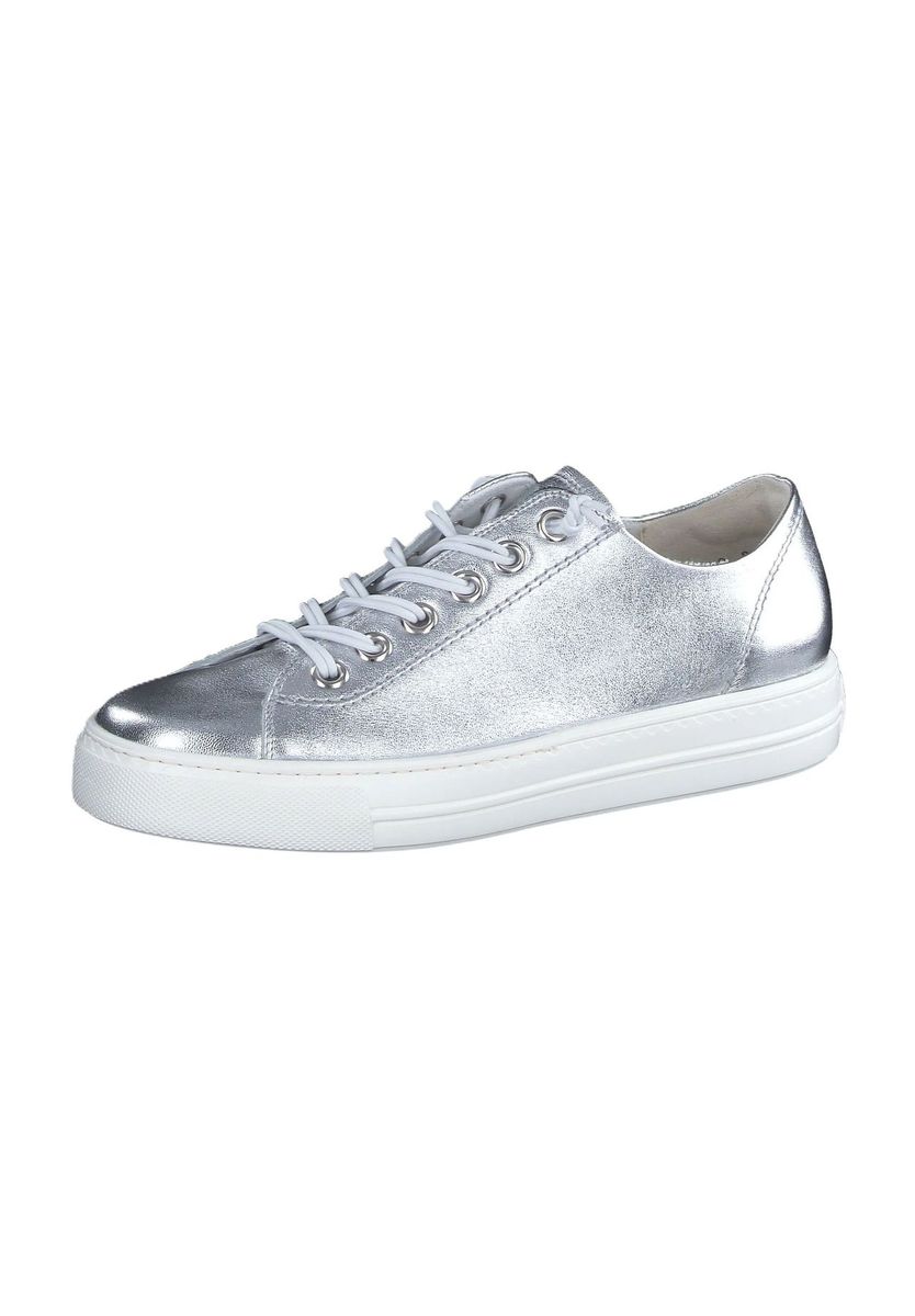 Metallic Silberne Leder Low-Top Sneaker