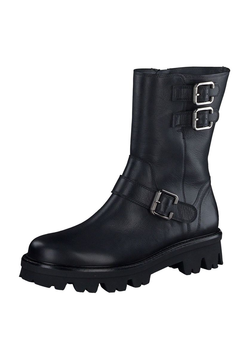 Damen Biker Boots aus Leder mit Schnallen