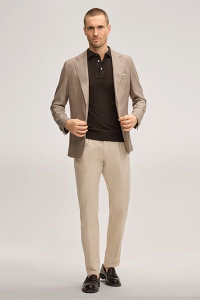 Windsor Nando Braunes Baumwoll-Kaschmir-Seiden-Polohemd Strick Kurzarm