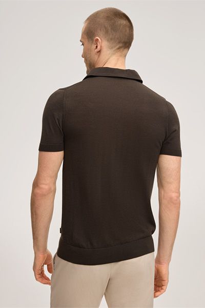 Windsor Nando Braunes Baumwoll-Kaschmir-Seiden-Polohemd Strick Kurzarm