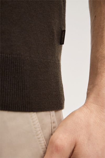 Windsor Nando Braunes Baumwoll-Kaschmir-Seiden-Polohemd Strick Kurzarm