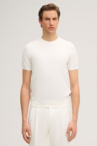 Joop! Cashmilo Ecru Strick-T-Shirt Cashmere- und Seidenmischung