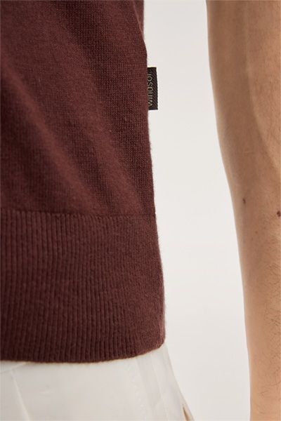 Windsor Cashmilo Bordeaux Rotes Kurzarm Strickshirt Cashmere Seide