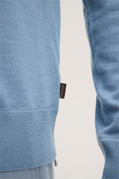 Windsor Nando Hellblauer Kaschmir-Seidenmischung Pullover mit Rundhalsausschnitt