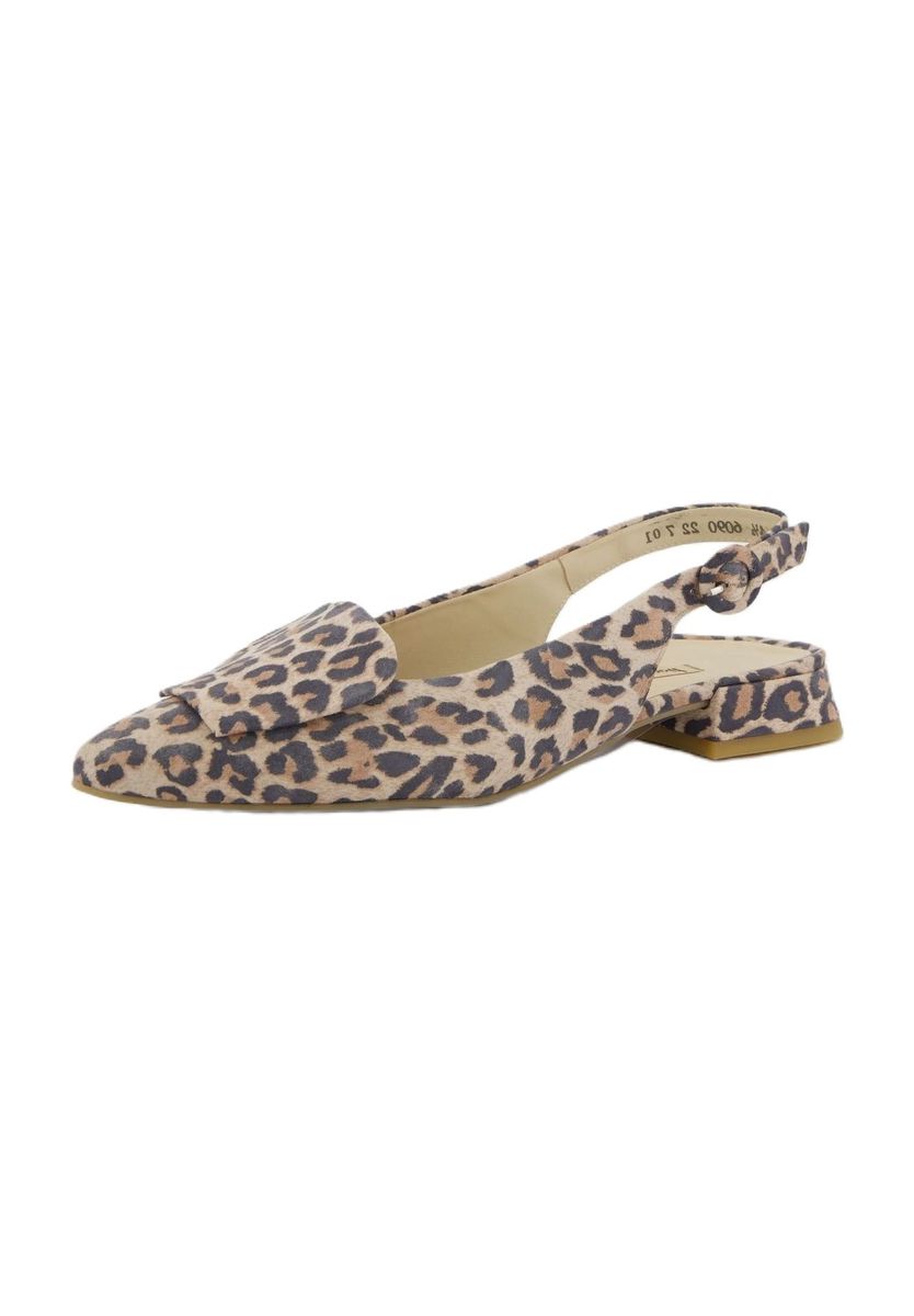 Slingback-Ballerinas aus Leder mit Leopardenmuster