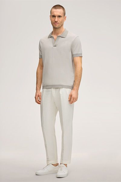 Windsor Florito meliertes graues Baumwoll-Poloshirt mit V-Ausschnitt