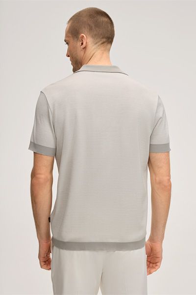 Windsor Florito meliertes graues Baumwoll-Poloshirt mit V-Ausschnitt