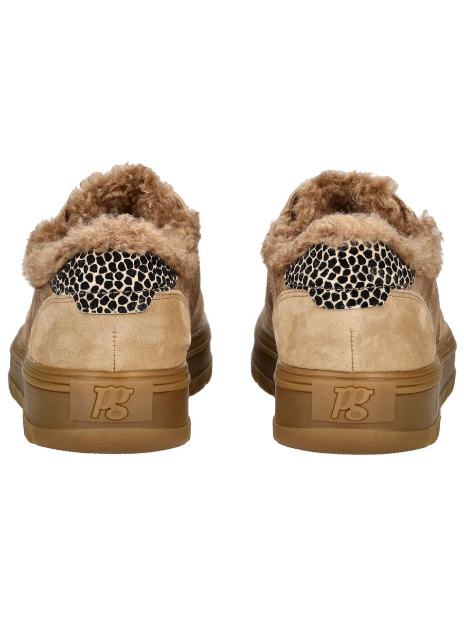 Leder-Sneakers mit Kunstfellbesatz