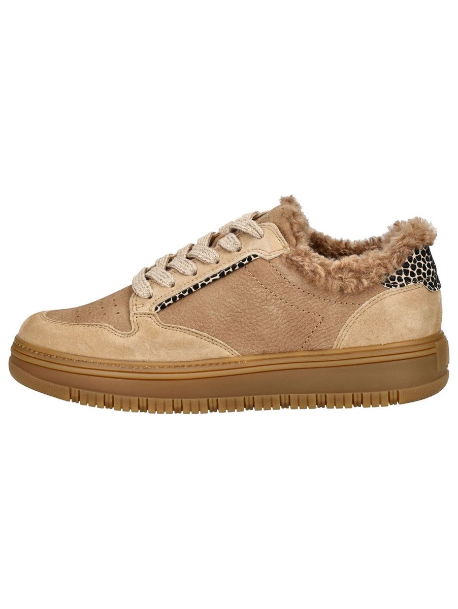Leder-Sneakers mit Kunstfellbesatz