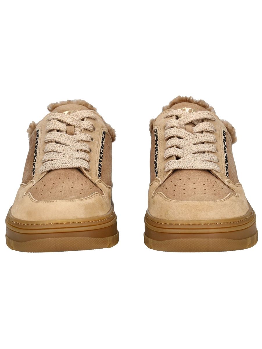 Leder-Sneakers mit Kunstfellbesatz