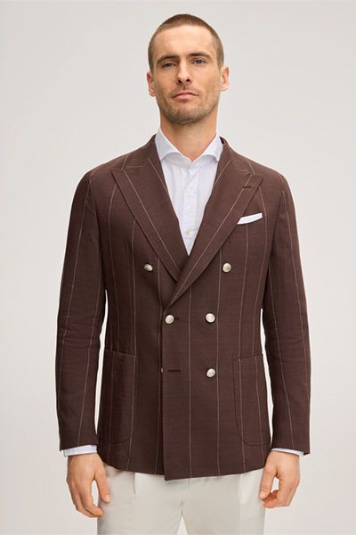 Windsor Salio Schurwoll-Leinen-Mix Bordeaux Rot Nadelstreifen Doppelreiher