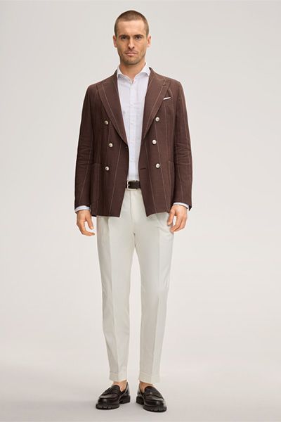 Windsor Salio Schurwoll-Leinen-Mix Bordeaux Rot Nadelstreifen Doppelreiher