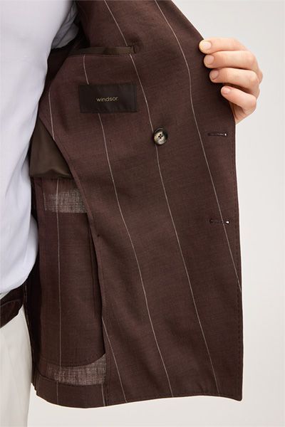 Windsor Salio Schurwoll-Leinen-Mix Bordeaux Rot Nadelstreifen Doppelreiher