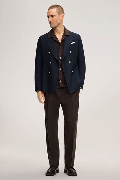 Windsor Marineblauer, strukturierter Baumwoll-Woll-Mix Zweireiher Salio