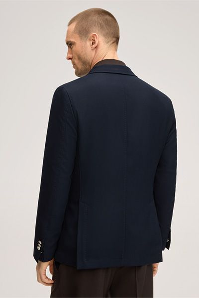 Windsor Marineblauer, strukturierter Baumwoll-Woll-Mix Zweireiher Salio