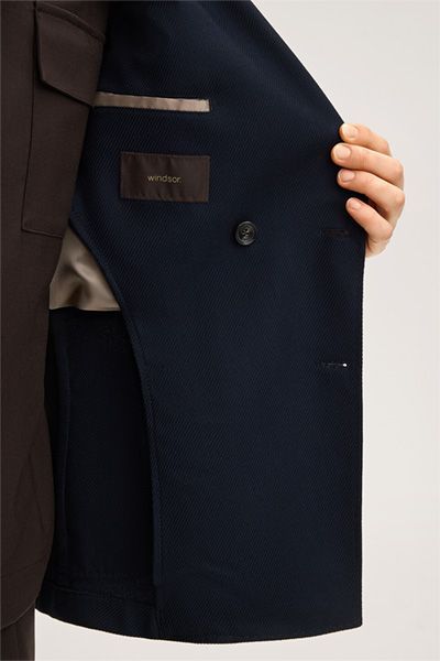 Windsor Marineblauer, strukturierter Baumwoll-Woll-Mix Zweireiher Salio