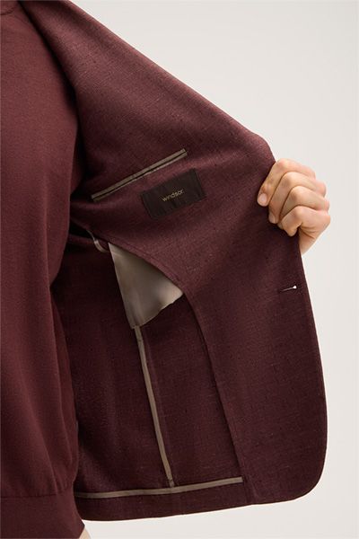 Windsor Bordeaux Rotes Wollmischungsblazer mit Leinen und Seide