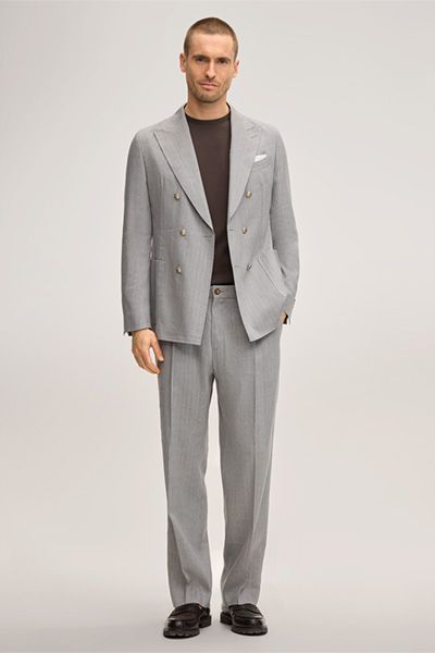 Windsor Salio Grauer Woll-Leinen-Mix Doppelreihiger Blazer