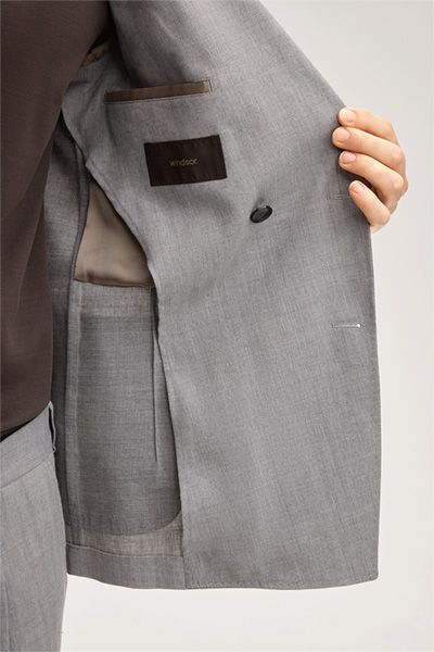 Windsor Salio Grauer Woll-Leinen-Mix Doppelreihiger Blazer