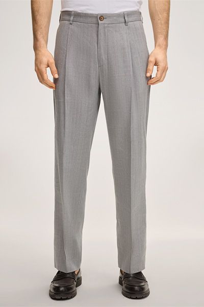 Franco Wollmischung Graue Bundfaltenhose mit Gürtelschlaufen