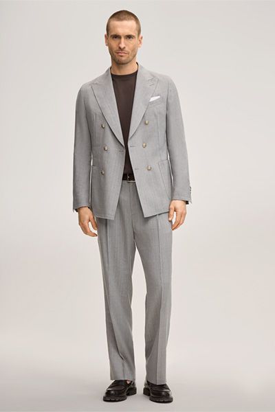 Franco Wollmischung Graue Bundfaltenhose mit Gürtelschlaufen