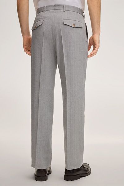 Franco Wollmischung Graue Bundfaltenhose mit Gürtelschlaufen
