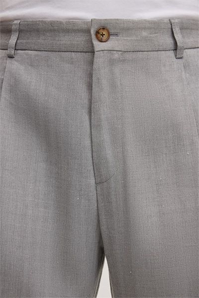 Franco Wollmischung Graue Bundfaltenhose mit Gürtelschlaufen