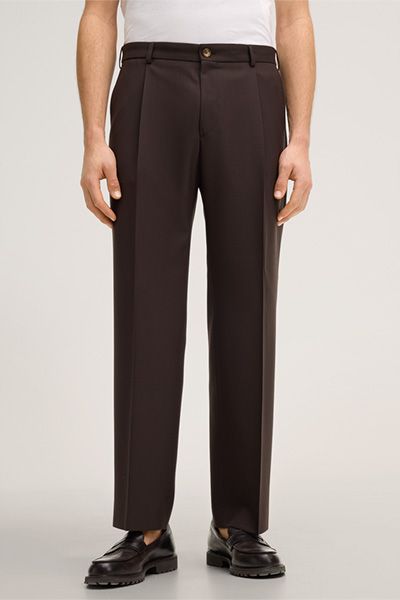 Mango Wollmischung Bundfaltenhose Francos in Braun