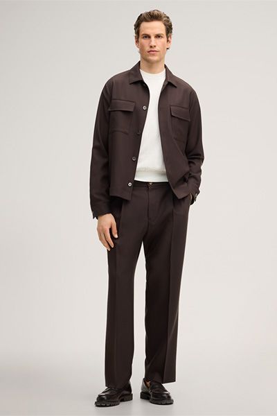 Mango Wollmischung Bundfaltenhose Francos in Braun