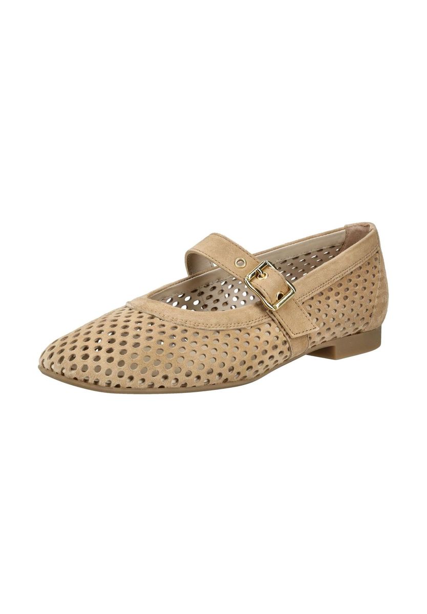 Perforierte beige Mary Jane Ballerinas