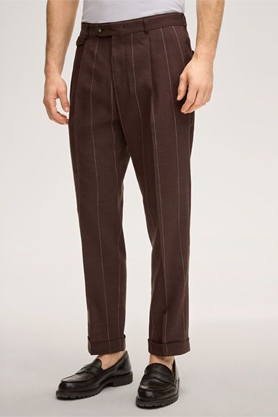 Masons Bordeaux Wollmischung Nadelstreifen Plisseehose Leinendetails