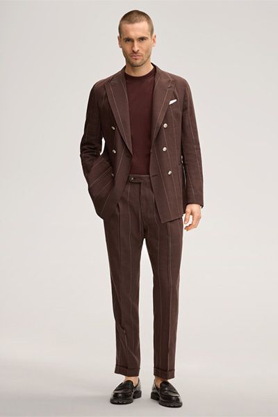 Masons Bordeaux Wollmischung Nadelstreifen Plisseehose Leinendetails