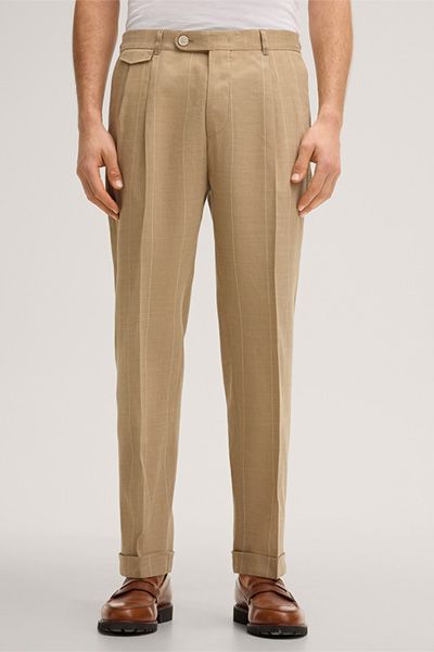Strellson Wollmischung Beige Nadelstreifen Bundfaltenhose mit Umschlag