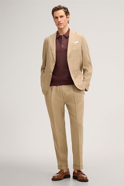 Strellson Wollmischung Beige Nadelstreifen Bundfaltenhose mit Umschlag