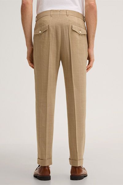 Strellson Wollmischung Beige Nadelstreifen Bundfaltenhose mit Umschlag