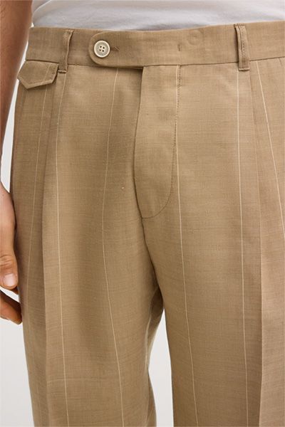 Strellson Wollmischung Beige Nadelstreifen Bundfaltenhose mit Umschlag