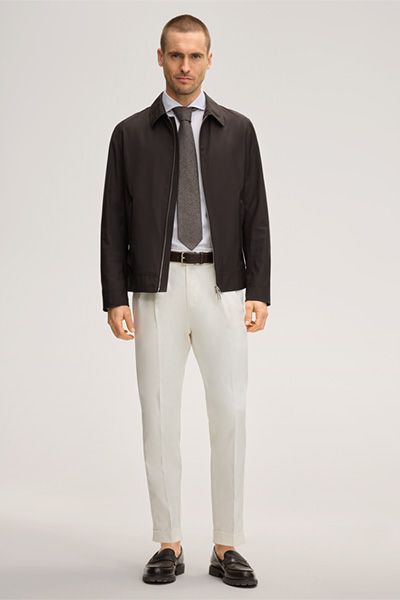 Baumwollmix-Hose Sapo mit Bundfalte in Weiß mit Umschlag