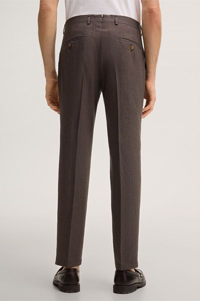 Mango Wollmischung Braune Bundfaltenhose mit Leinen und Münztasche