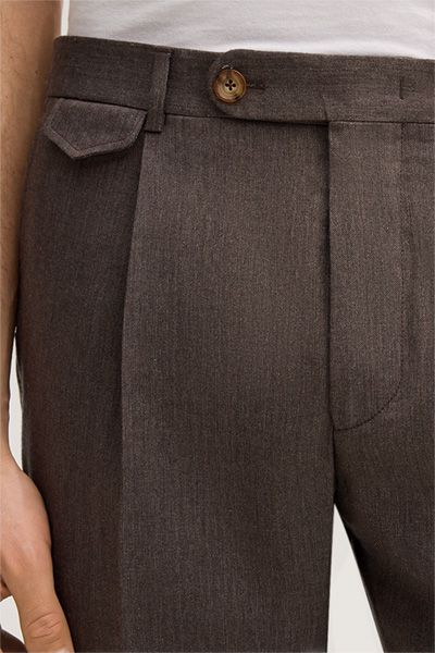 Mango Wollmischung Braune Bundfaltenhose mit Leinen und Münztasche