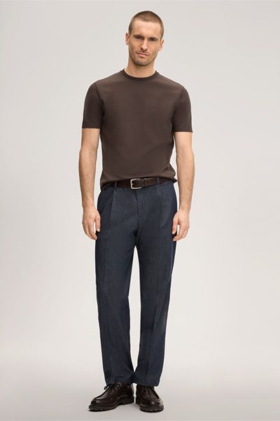 Fynch-Hatton Faso Dunkelblaue Denim-Hose mit Bundfalten