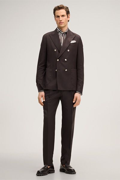 MANGO Braune Wollmischung Anzughose mit Bundfalten und Bügelfalten