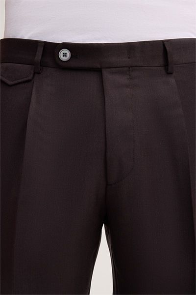 MANGO Braune Wollmischung Anzughose mit Bundfalten und Bügelfalten