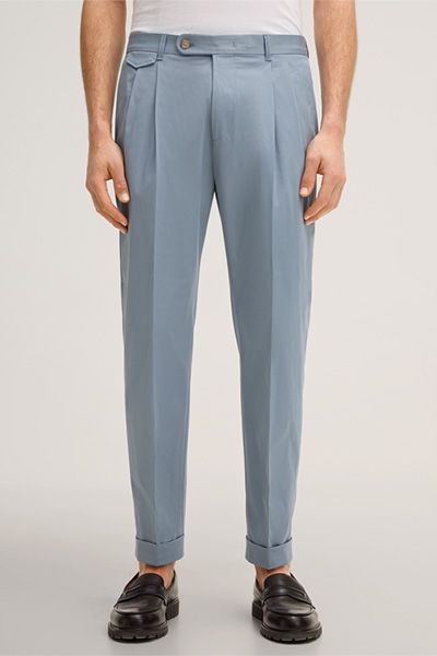 Sapo Hellblaue Bundfaltenhose aus Baumwollmischung mit Aufschlägen