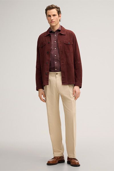 Baumwollmischung Beige Bundfaltenhose Relaxed Fit Herrenhose